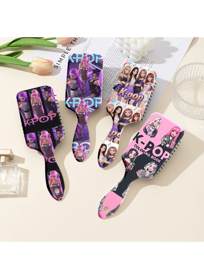 Bincoo 4 Pcs Kpop Girl Group Element Pattern Print Air Cushion Comb,Hair Cleaning Massage,Portable,Promote Hair Growth And Relieve Stress,Natural Environmentally Friendly,Styling Tools,Suitable For All Hair Types - Image 1